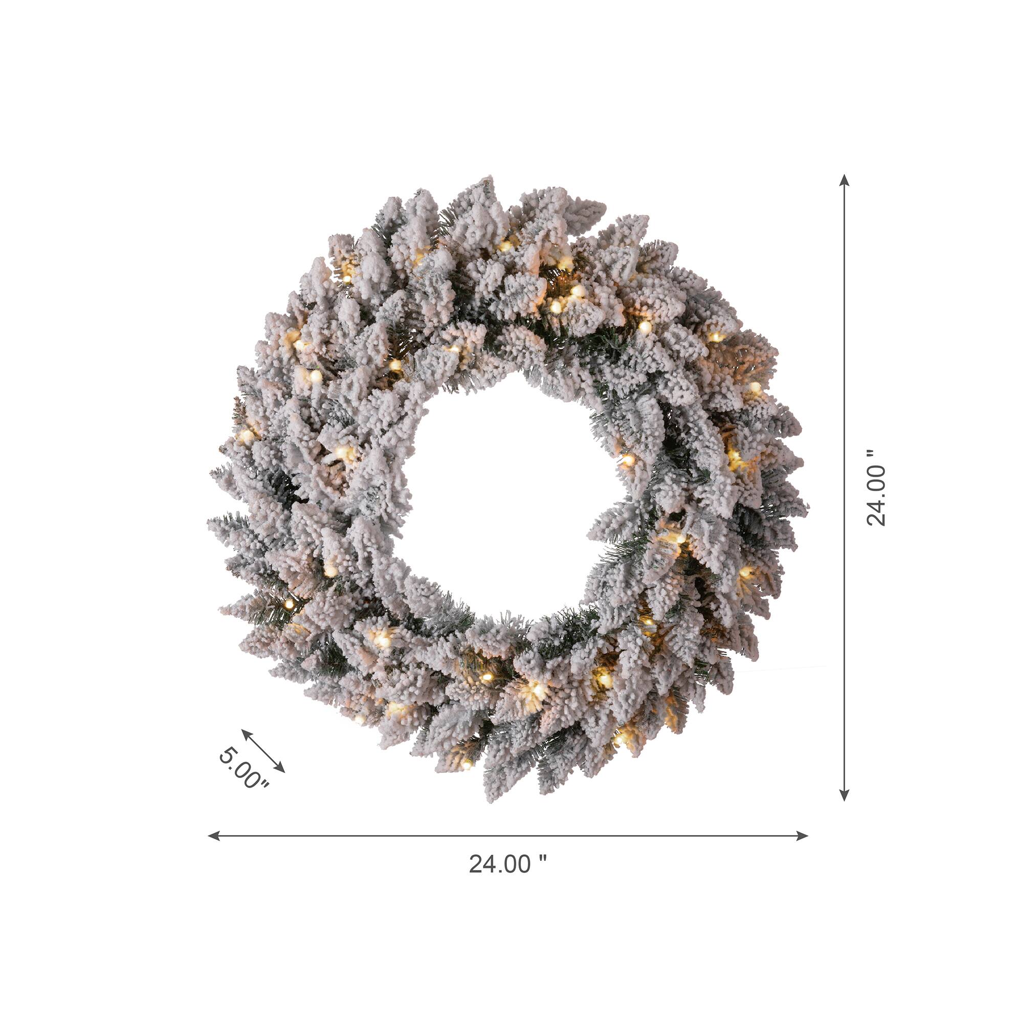 Glitzhome® Pre-Lit Flocked Christmas Wreath & Garland Set with Timer, 3 Functions